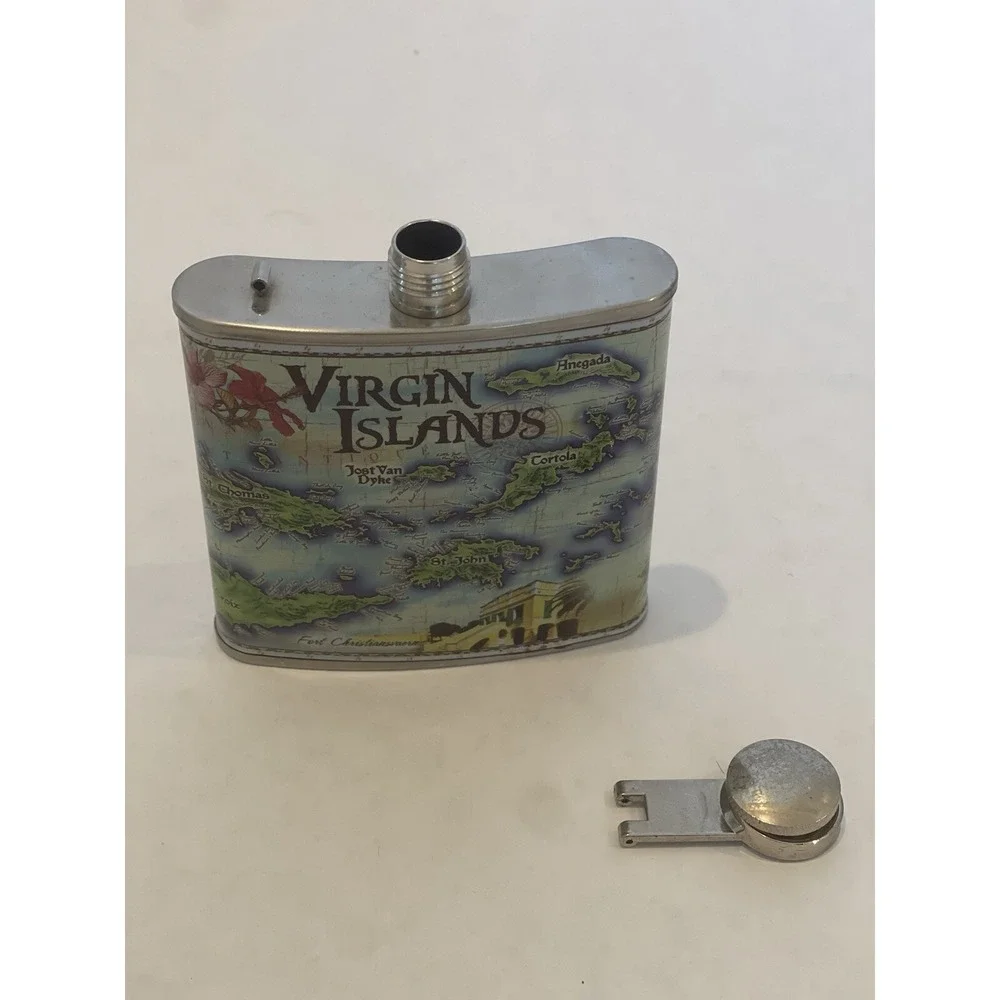 Vintage US Virgin Islands 6oz Stainlesss Steel Flask (Missing Pin)